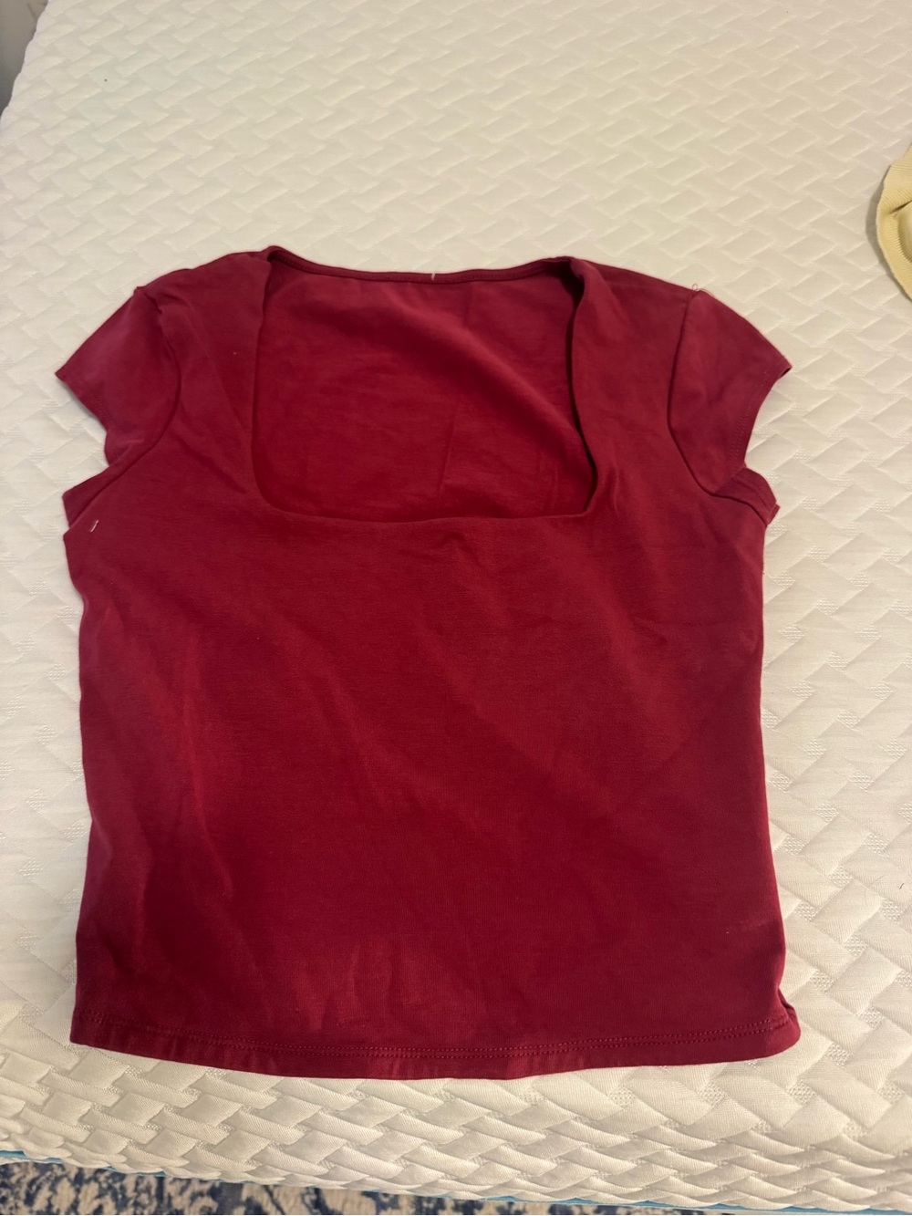 Garage Square Neck Short Sleeve Crop Top - Garnet